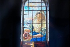 Die Labung Adams, 2021, Pastell auf eine Fotografie der Wr. Karlskirche aus 2010, 130x100cm, Dipond