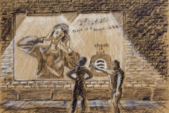 check it out, 30.1.2022, Pastell auf braunen Karton, 25x34,5 cm, entstanden in der Herz-Reha in Bad Ischl