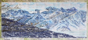 28 Tage Zu Besuch In Bad Ischl, 2021, Eine Erinnerung, 100 x217 cm, Pastell auf Tagesprotokollen und Wanderkarten