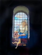 Die Labung Adams, 2021, Pastell auf eine Fotografie der Wr. Karlskirche aus 2010, 130x100cm, Dipond