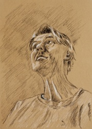 Selbstportrait_III, 1/2022, Pastell auf braunen Karton, 35x25 cm